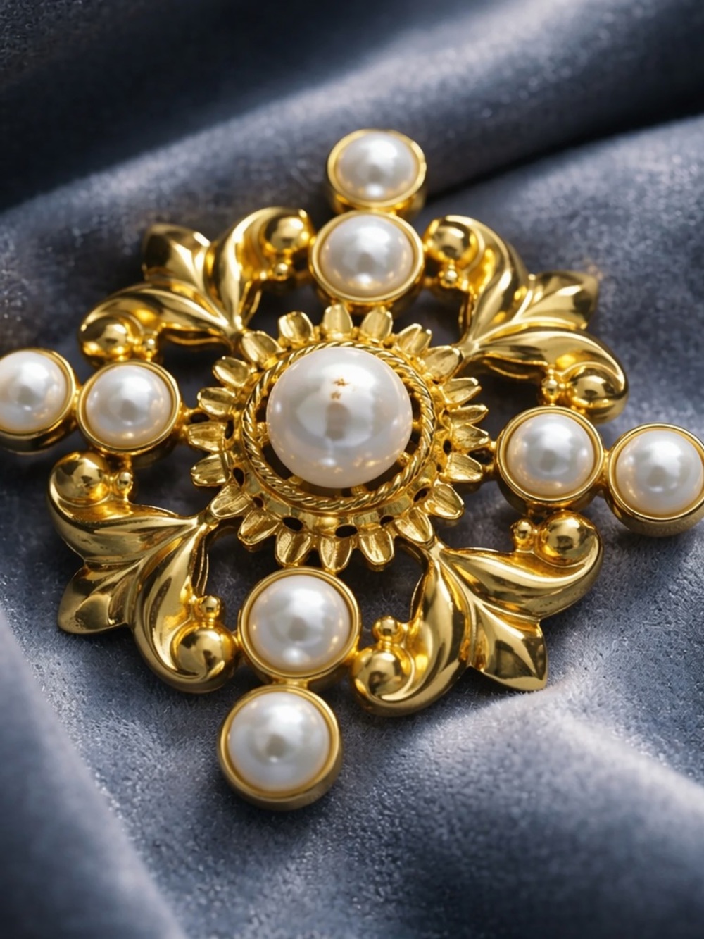 Classic Gold and White Pearl Floral Brooch - Women's Jewelry
